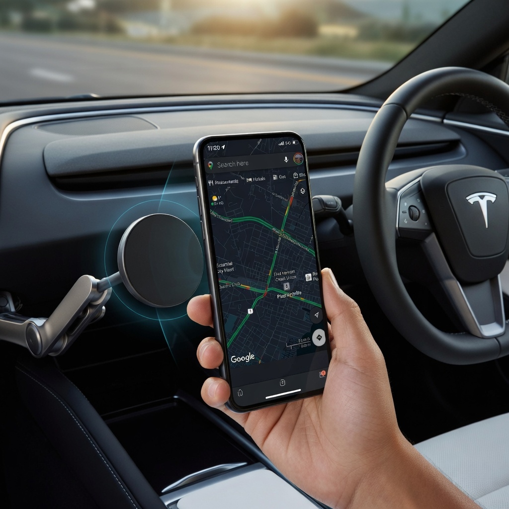 Support téléphone premium monté dans un tableau de bord Tesla pour la navigation VE